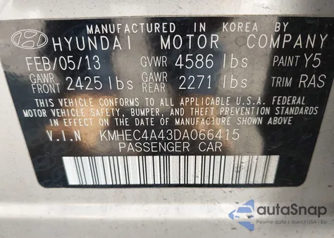 2013 Hyundai Sonata Hybrid из США, поврежденный, VIN KMHEC4A43DA066415